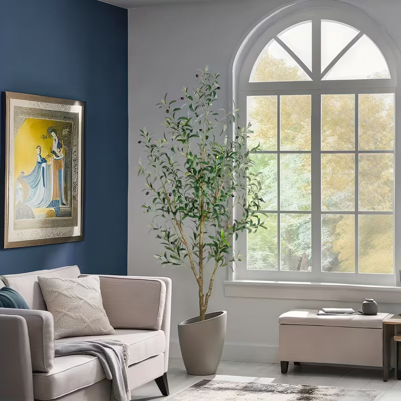 5/6/7 Ft Artificial Olive Tree with Realistic Leaves & Fruits, Multi-Trunk Potted Plant for Home Decor