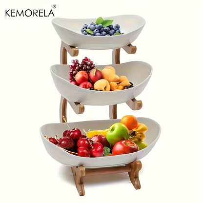 3-Tier Wooden Fruit & Vegetable Basket – Kitchen Countertop Storage Organizer