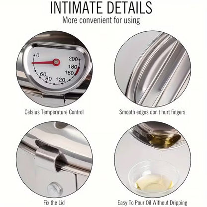 Heavy-Duty Stainless Steel Deep Fryer Pot with Temperature Gauge