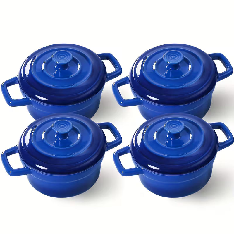 4-Piece 12 oz Ceramic Mini Cocotte Set with Lids