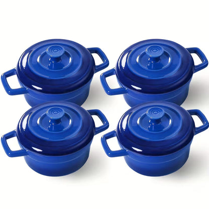 4-Piece 12 oz Ceramic Mini Cocotte Set with Lids