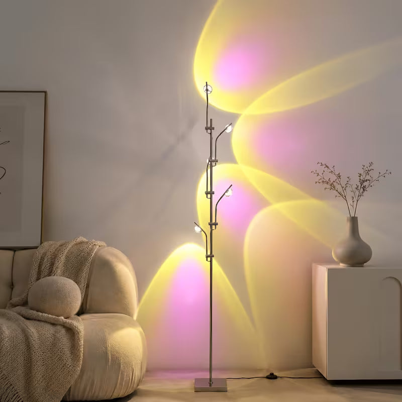 5-Head Sunset Projection Floor Lamp – Dimmable RGB LED Ambient Lighting