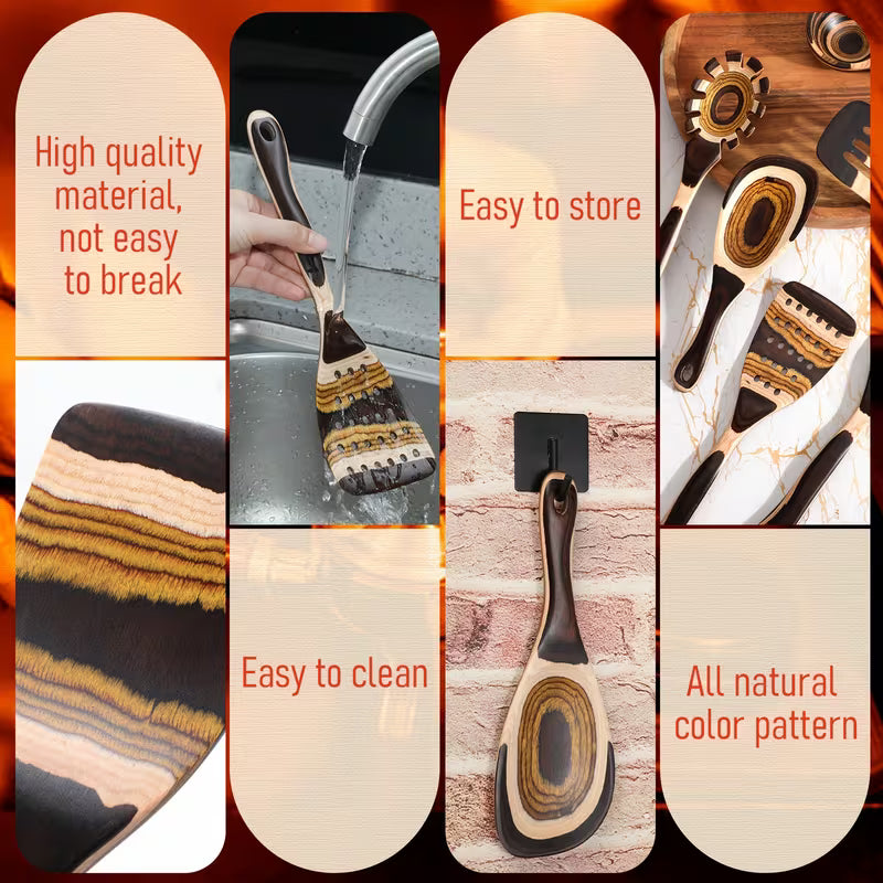 9-Piece Brown Pakkawood Kitchen Utensil Set