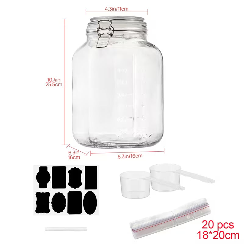 Large Glass Food Storage Jar with Airtight Clamp Lid – 1.1 Gallon / 140 Oz. Keep Your Pantry Fresh, Organized, and Easy to Access