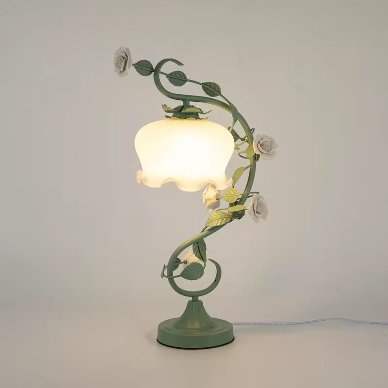Green Flower Glass Table Lamp – Decorative Bedside Lamp for Bedroom & Home