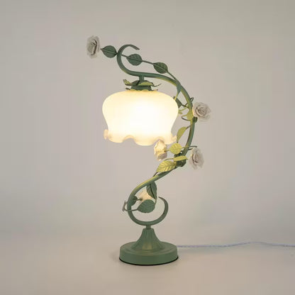 Green Flower Glass Table Lamp – Decorative Bedside Lamp for Bedroom & Home