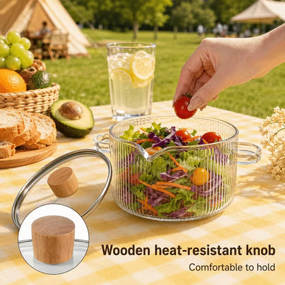 2-Piece Ribbed Borosilicate Glass Saucepan Set with Lids – Stovetop-Safe Cooking Pots