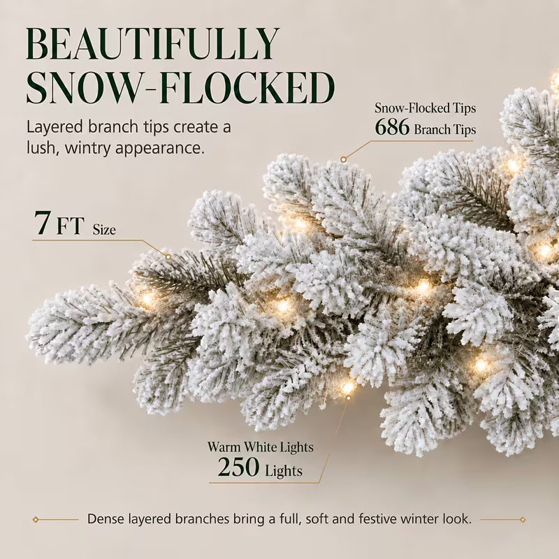 Snow-Flocked Artificial Pencil Christmas Tree with Warm White Lights