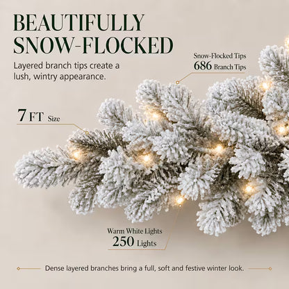 Snow-Flocked Artificial Pencil Christmas Tree with Warm White Lights