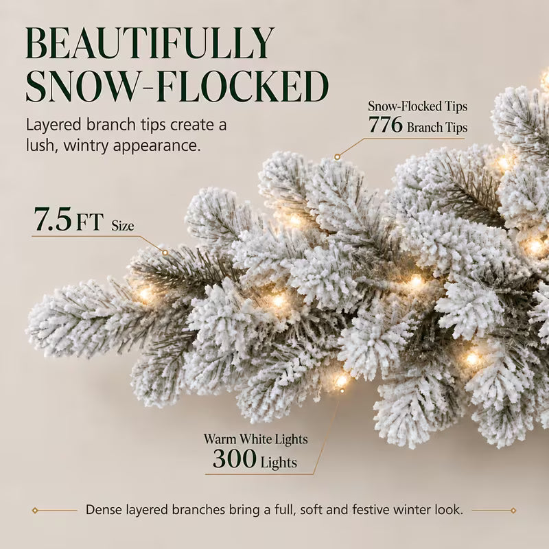 Snow-Flocked Artificial Pencil Christmas Tree with Warm White Lights