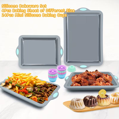 4-Piece Silicone Bakeware Set with Metal-Reinforced Frames