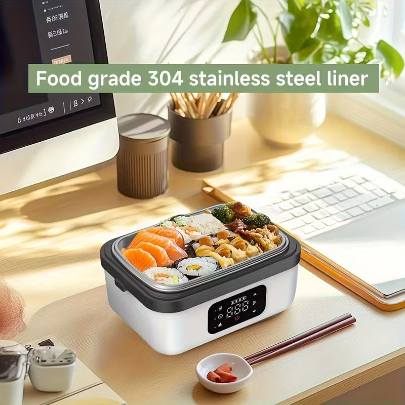 Portable Heated Lunch Box – 8000mAh Rechargeable Battery, 33.81 oz Stainless Steel Food Warmer