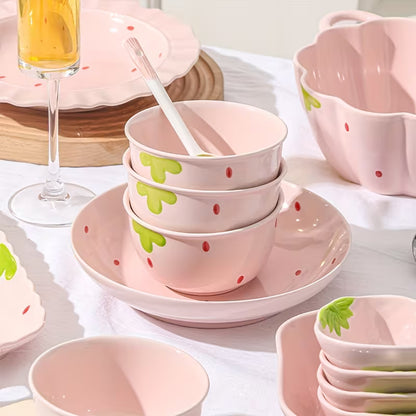Pink Strawberry Ceramic Dinnerware Set