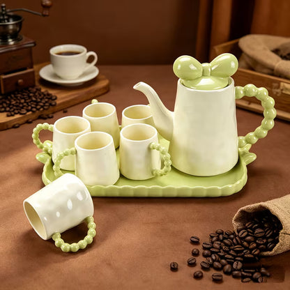 8-Piece European Ceramic Tea Set with Teapot, 6 Cups & Serving Tray