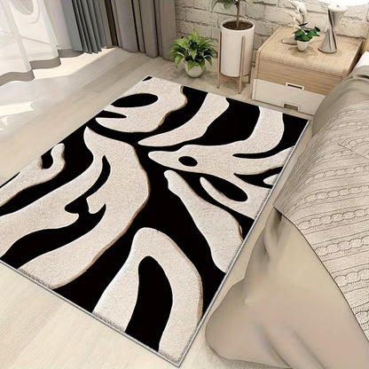 Black & White Geometric Area Rug – Modern Machine-Washable Soft Floor Mat