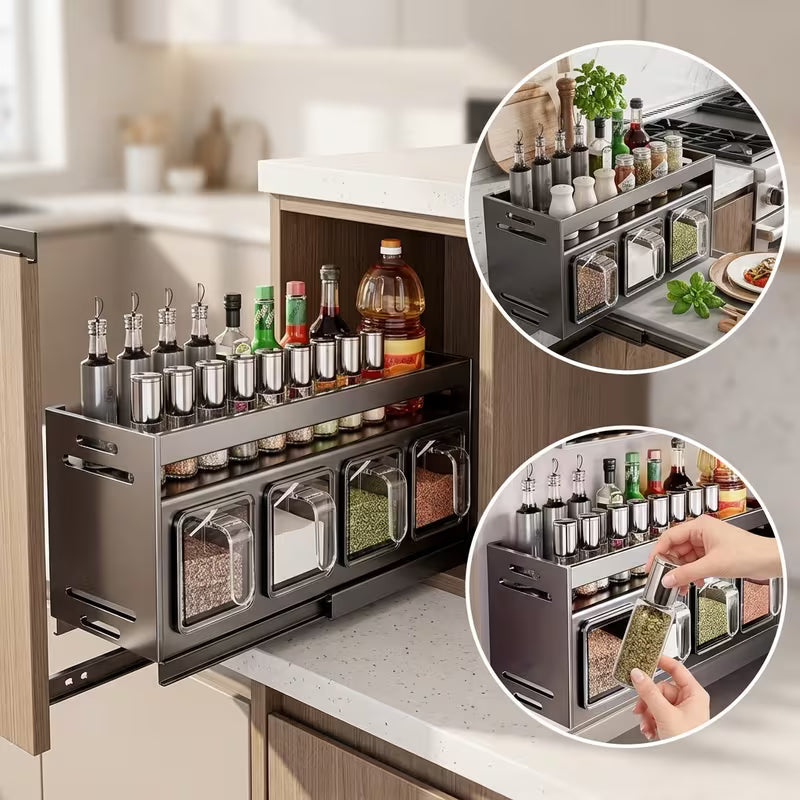 Pull-Out Spice Rack Organizer – 3/4/5 Tier Kitchen Cabinet Storage