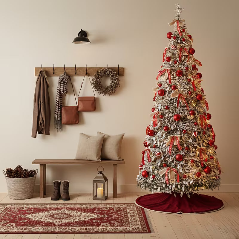 6FT Telescopic Christmas Tree with Red Bows & LED Lights