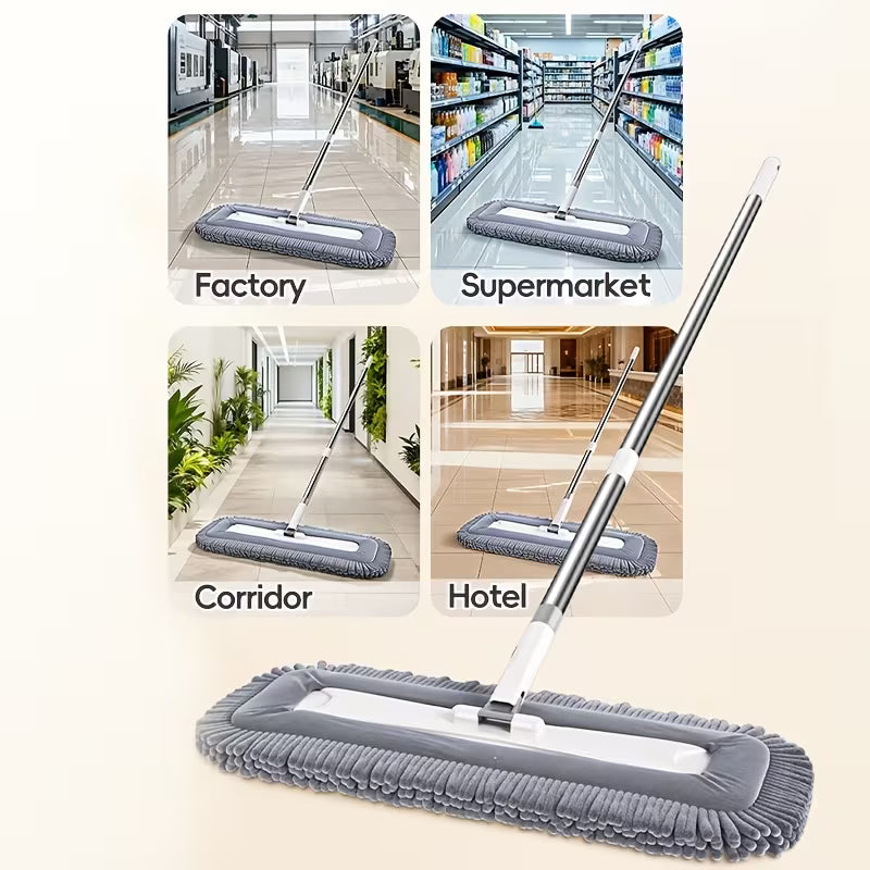 Microfiber Flat Dust Mop Set with 2 Reusable Pads – Washable Wet & Dry Floor Cleaning Mop