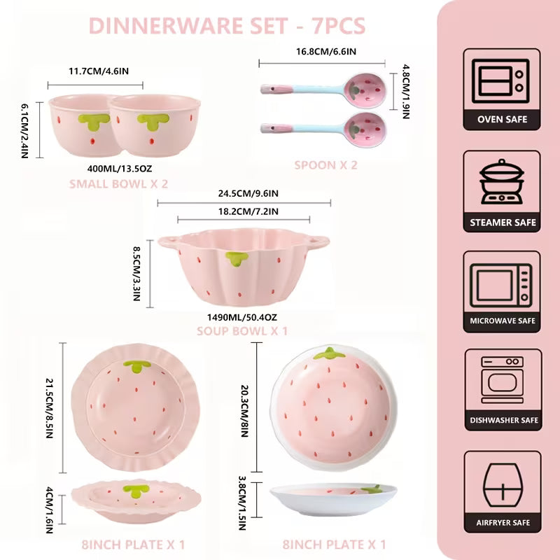 Pink Strawberry Ceramic Dinnerware Set