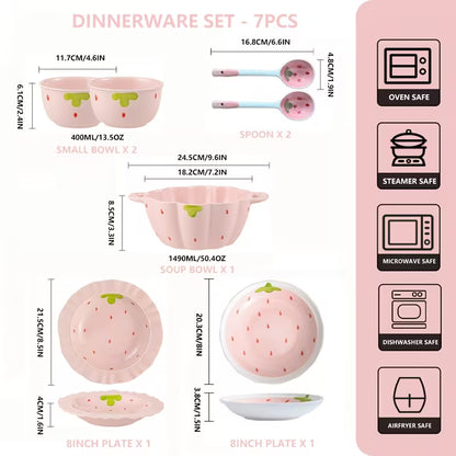 Pink Strawberry Ceramic Dinnerware Set