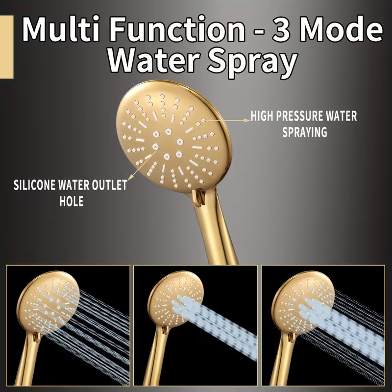 Golden High-Pressure Square Rain Shower Head & Handheld Shower Set