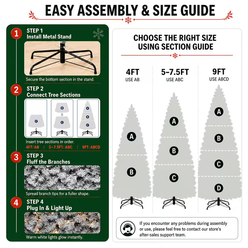 Snow-Flocked Artificial Pencil Christmas Tree with Warm White Lights