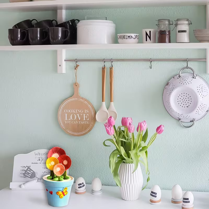 Flower-Shaped Ceramic Measuring Spoon Set with Holder
