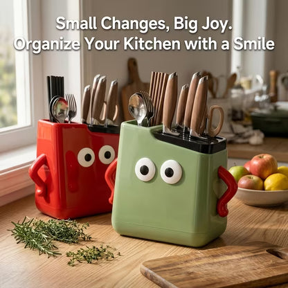 Multifunctional Kitchen Countertop Knife & Cutlery Storage Rack with Drainage Slots