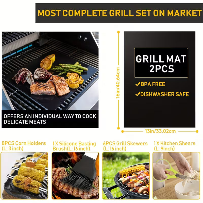 34-Piece Stainless Steel Griddle Tool Set with Spatulas, Scrapers & Storage Bag for BBQ and Teppanyaki