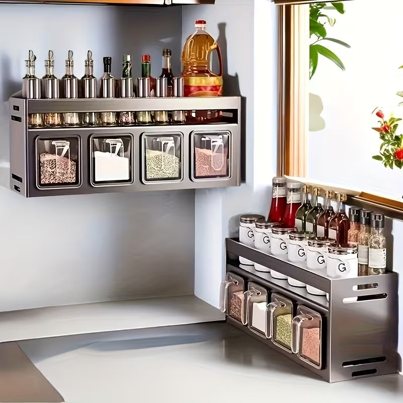 Multi-Tier Pull-Out Spice Rack Organizer, Aluminum Kitchen Seasoning Storage Shelf, Rust-Resistant Cabinet Organizer