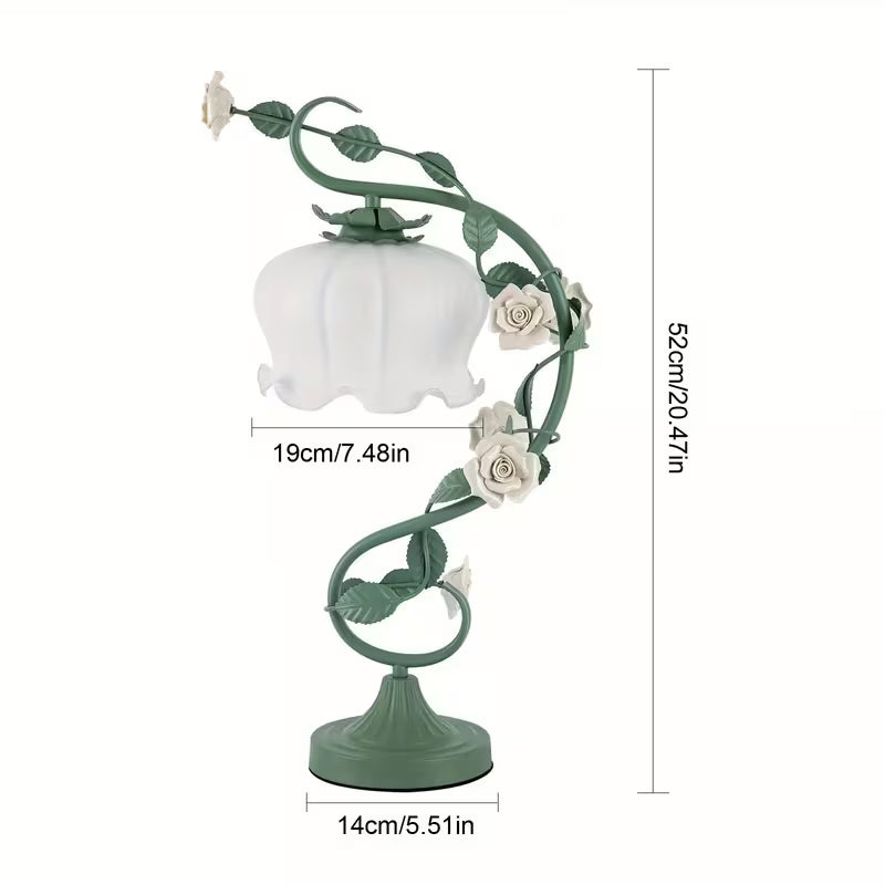 Green Flower Glass Table Lamp – Decorative Bedside Lamp for Bedroom & Home