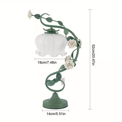 Green Flower Glass Table Lamp – Decorative Bedside Lamp for Bedroom & Home