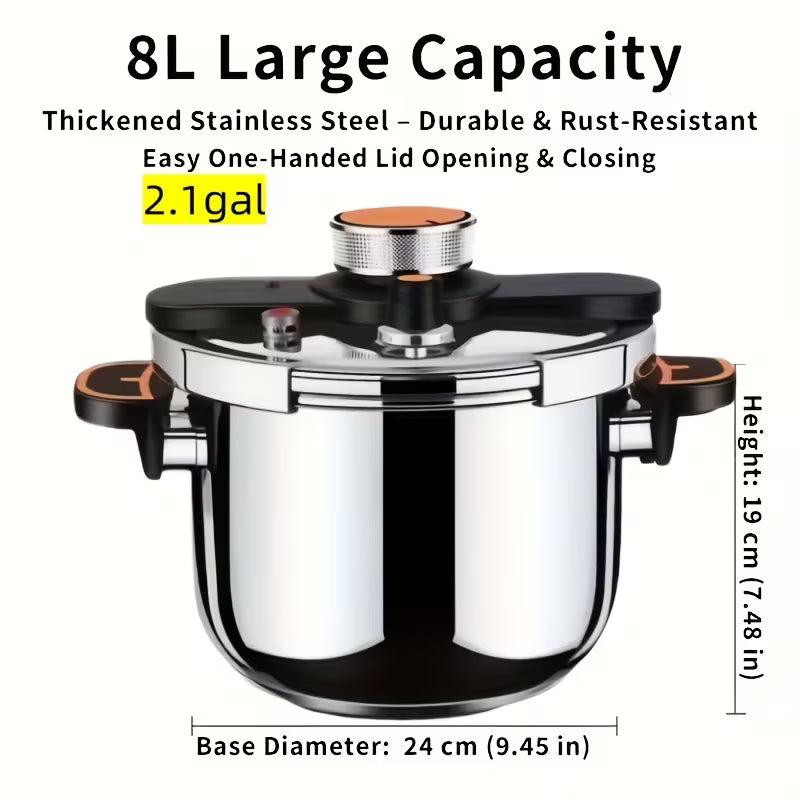 Stainless Steel Pressure Cooker & Stew Pot with Twist-Lock Lid, 5L/6L/8L, Induction & Gas Compatible