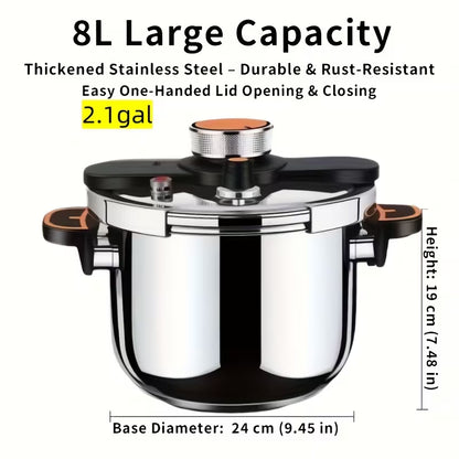 Stainless Steel Pressure Cooker & Stew Pot with Twist-Lock Lid, 5L/6L/8L, Induction & Gas Compatible