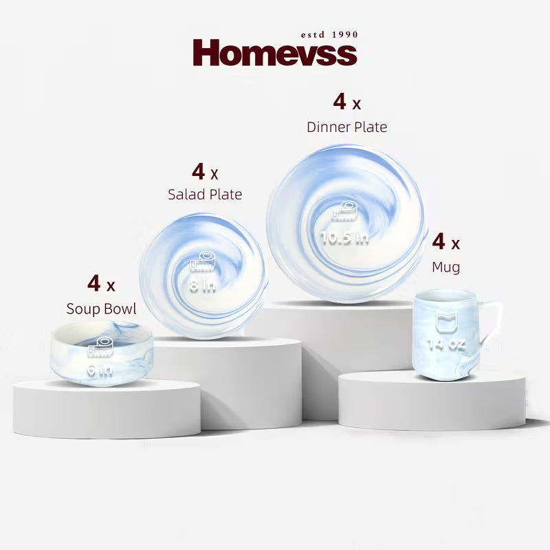 16-Piece / 20-Piece Marbled Dinnerware Set for 4