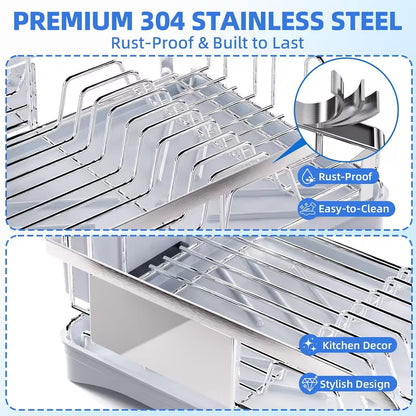 304 Stainless Steel Dish Drying Rack for Kitchen Countertop