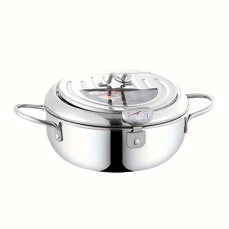 Heavy-Duty Stainless Steel Deep Fryer Pot with Temperature Gauge