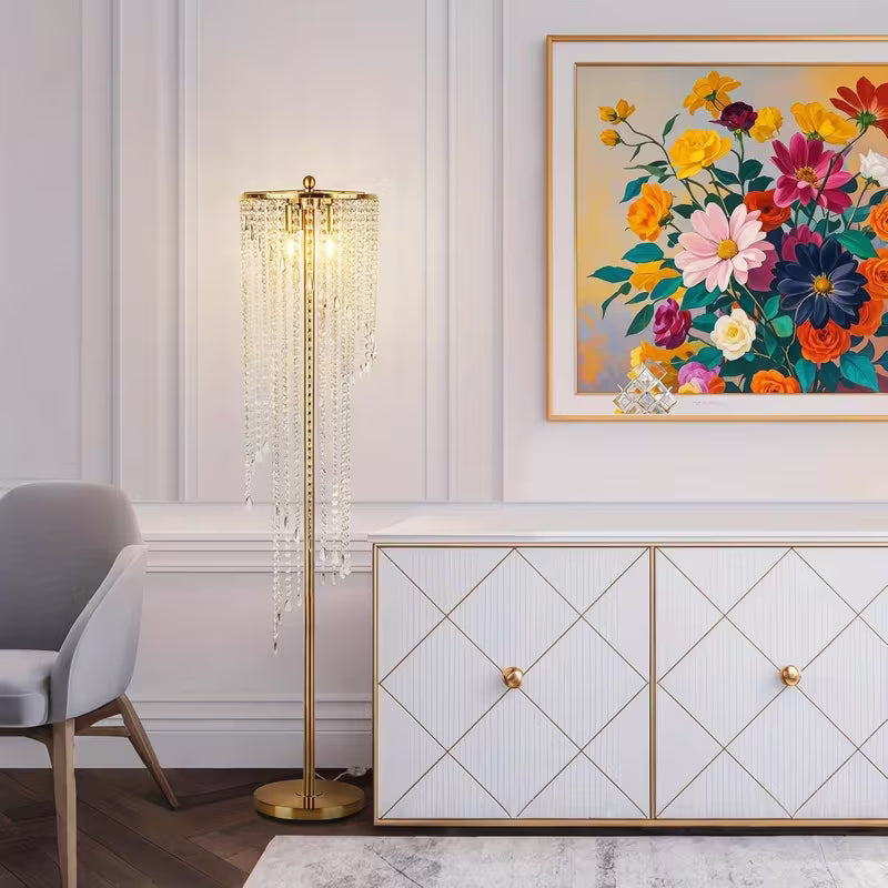 Elegant Golden Rain Floor Lamp – Tall Standing Light for Living Room & Bedroom