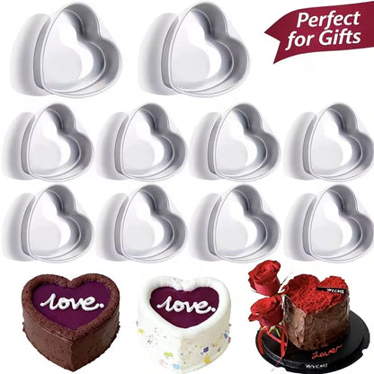 10-Piece 3-Inch Heart-Shaped Aluminum Cake Pan Set