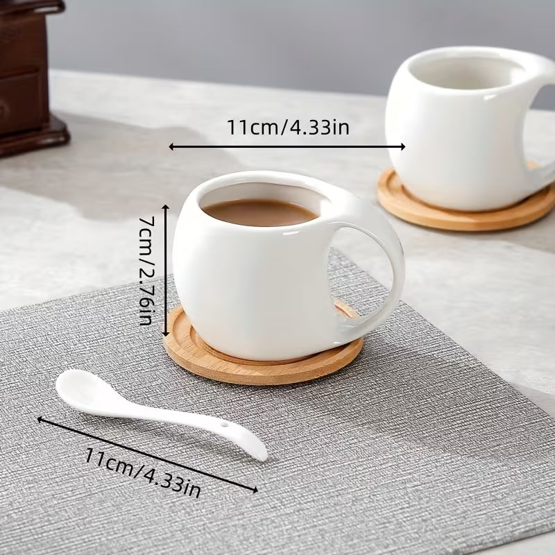 6-Piece Ceramic Coffee Cup Set with Wooden Coasters & Holder