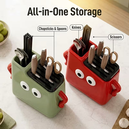 Multifunctional Kitchen Countertop Knife & Cutlery Storage Rack with Drainage Slots