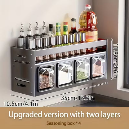 Multi-Tier Pull-Out Spice Rack Organizer, Aluminum Kitchen Seasoning Storage Shelf, Rust-Resistant Cabinet Organizer