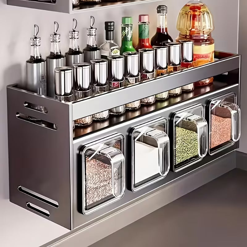 Multi-Tier Pull-Out Spice Rack Organizer, Aluminum Kitchen Seasoning Storage Shelf, Rust-Resistant Cabinet Organizer