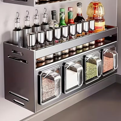 Multi-Tier Pull-Out Spice Rack Organizer, Aluminum Kitchen Seasoning Storage Shelf, Rust-Resistant Cabinet Organizer