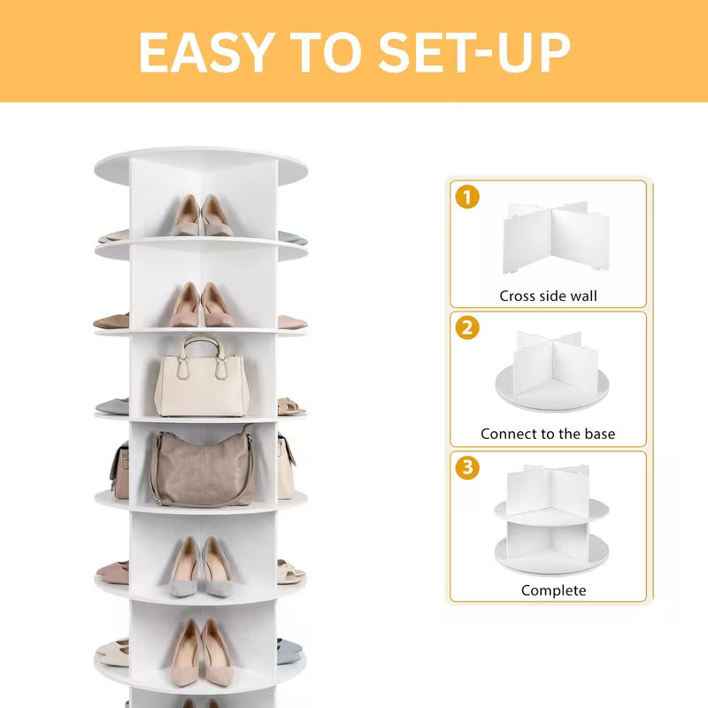 7-Tier 360° Rotating Shoe Rack Tower, Spinning Shoe Organizer and Storage Carousel for Entryway, Closet, Bedroom & Living Room