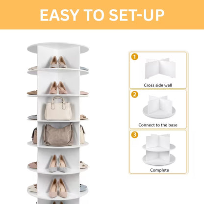 7-Tier 360° Rotating Shoe Rack Tower, Spinning Shoe Organizer and Storage Carousel for Entryway, Closet, Bedroom & Living Room