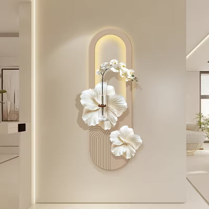 3D Flower Wall Decor with Lights – Handmade Sandstone Floral Wall Art