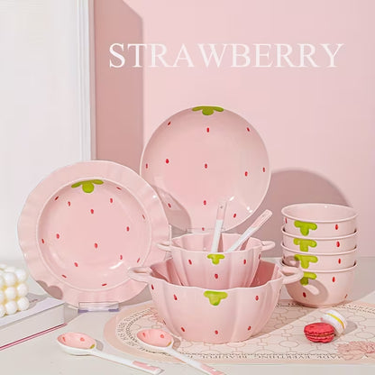 Pink Strawberry Ceramic Dinnerware Set
