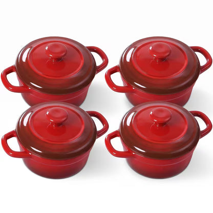 4-Piece 12 oz Ceramic Mini Cocotte Set with Lids