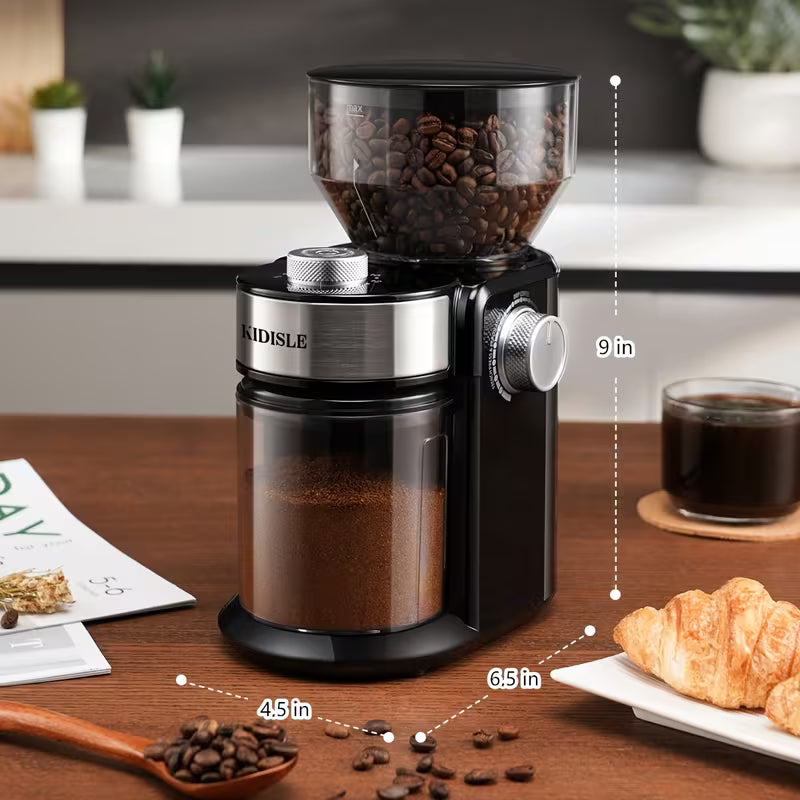 Electric Coffee Grinder with Adjustable Burrs – 15 Grind Settings